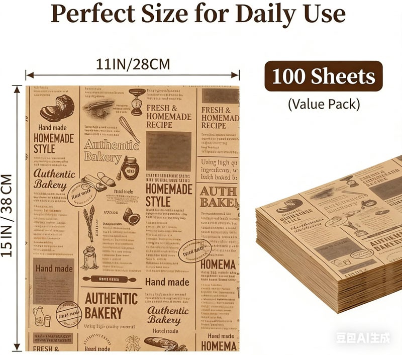 MHFOOU 100 Sheets Newsprint Deli Paper, Disposable Flat Deli Paper with Newsprint, Sandwich Wrapping Papers Deli Wrapping Sheets for Kitchen, Outdoor Picnic, Burgers and Sandwich,15x11 Inches - Image 4
