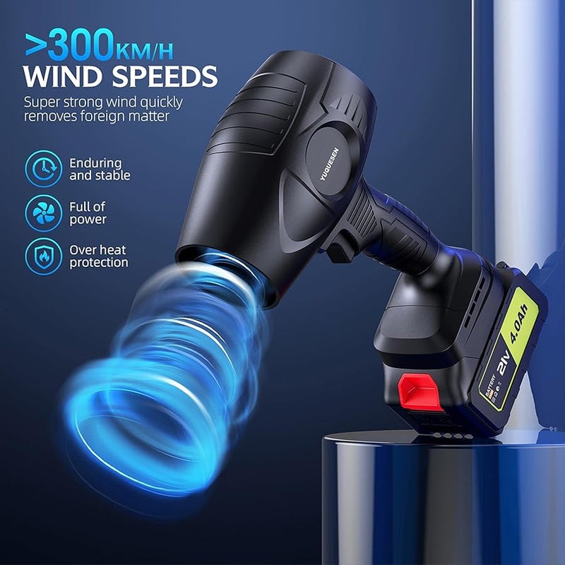 YUQUESEN 980,000 RPM Cordless Leaf Blower - 21V Electric Handheld Leaf Blower with 2×4.0Ah Batteries & Fast Charger - Lightweight for Patio, Lawn, Yard, Deck Cleaning - Light Black - Image 4