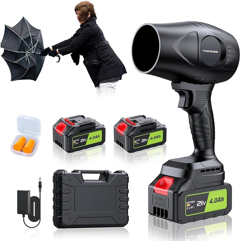 YUQUESEN 980,000 RPM Cordless Leaf Blower - 21V Electric Handheld Leaf Blower with 2×4.0Ah Batteries & Fast Charger - Lightweight for Patio, Lawn, Yard, Deck Cleaning - Light Black - Image 1