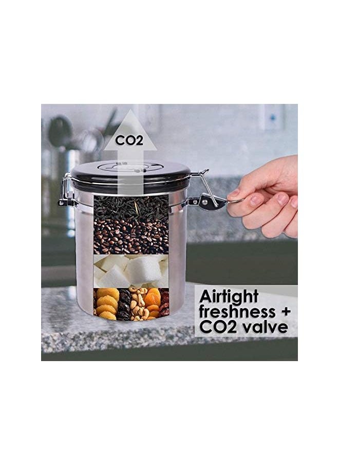 U-HOOME - Canister Stainless Steel Food Storage Container With Date Tracker Co2 Release Valve And Measuring Scoop For Beans Grounds Tea Flour Cereal Sugar Silver - Image 1