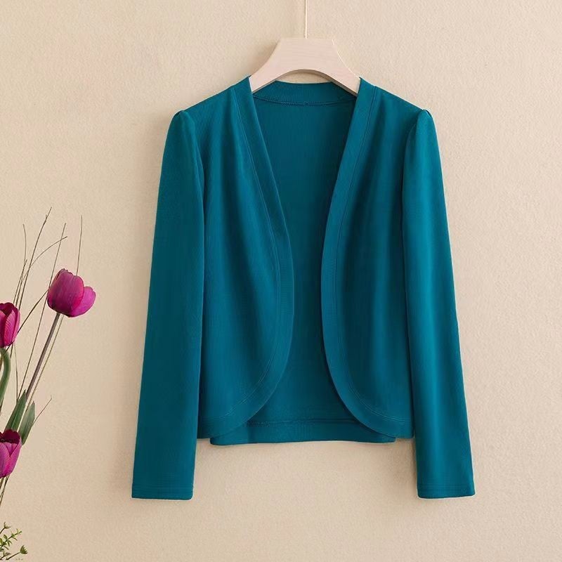 Spring Summer Knit Cardigan Shawl Short Coat Red [Shawl] - Image 2