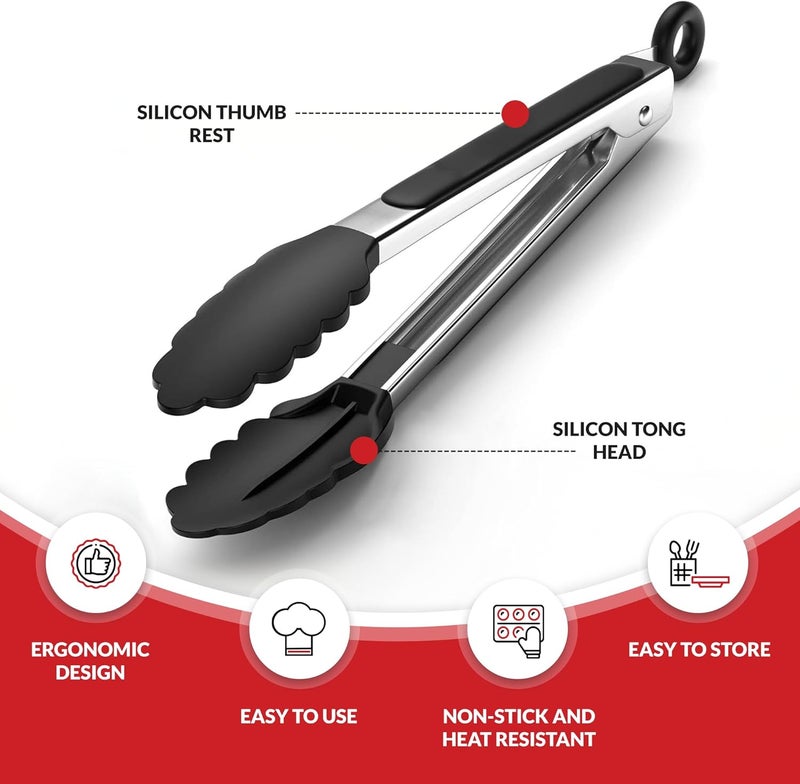Boxiki Kitchen ملعقة مطبخية بنهايات سيليكونية من بوكسيكي، مصنوعة من فولاذ مقاوم للصدأ خالٍ من مادة BPA، مكونة من ملعقتين، مقاومة للحرارة ومناسبة للطهي والشواء وخلط السلطات. - Image 2
