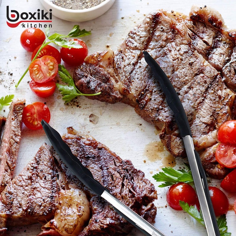 Boxiki Kitchen ملعقة مطبخية بنهايات سيليكونية من بوكسيكي، مصنوعة من فولاذ مقاوم للصدأ خالٍ من مادة BPA، مكونة من ملعقتين، مقاومة للحرارة ومناسبة للطهي والشواء وخلط السلطات. - Image 5