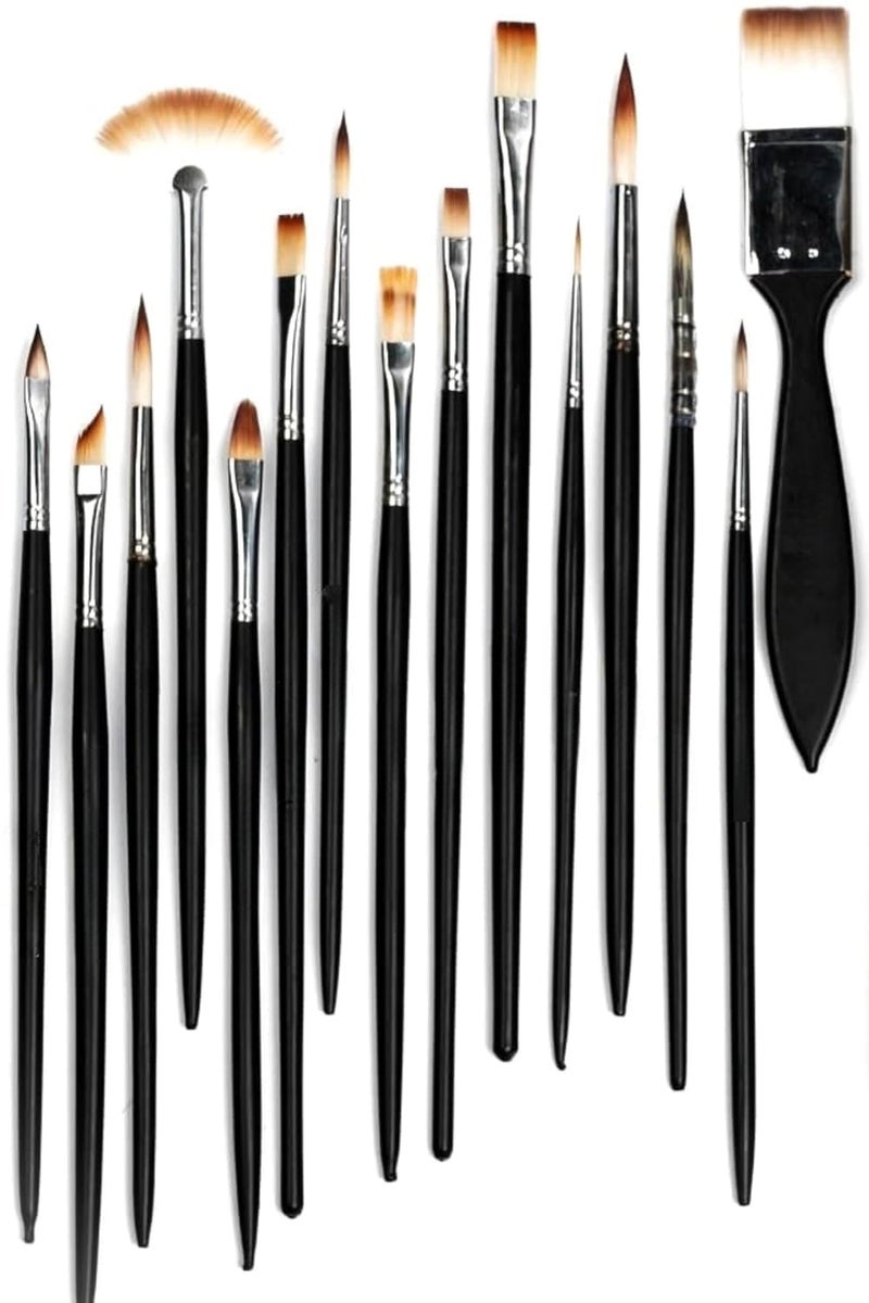 QALAM Kaari Handmade Professional Artist Painting Brush Set for Acrylic, Watercolor, & Gouache Painting - Cruelty-Free (15 Assorted Brushes)(Wood), Synthetic Bristle  - Image 1