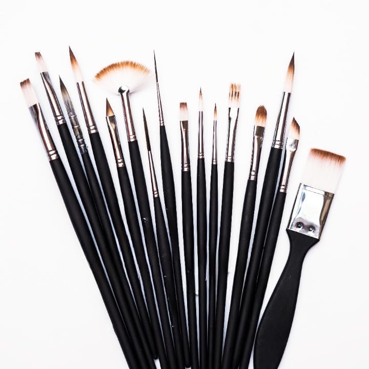 QALAM Kaari Handmade Professional Artist Painting Brush Set for Acrylic, Watercolor, & Gouache Painting - Cruelty-Free (15 Assorted Brushes)(Wood), Synthetic Bristle  - Image 2
