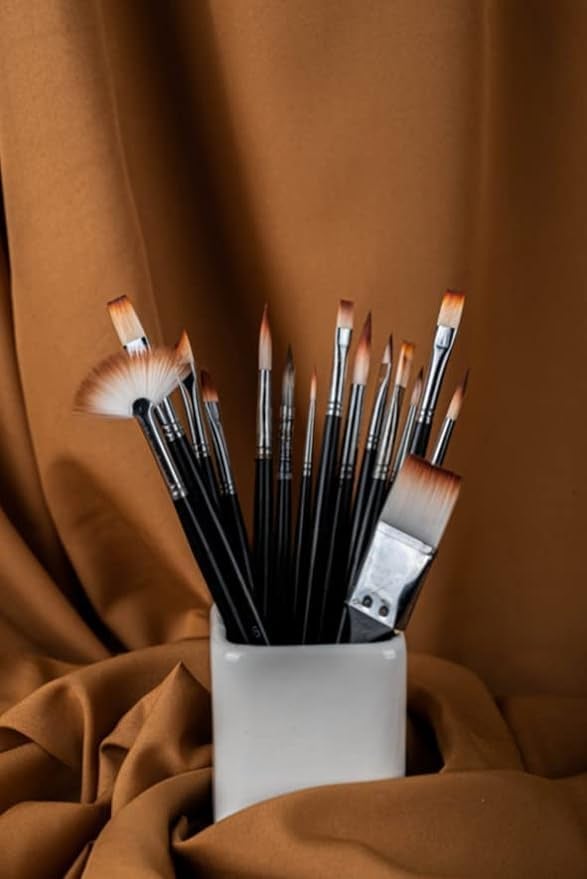 QALAM Kaari Handmade Professional Artist Painting Brush Set for Acrylic, Watercolor, & Gouache Painting - Cruelty-Free (15 Assorted Brushes)(Wood), Synthetic Bristle  - Image 5