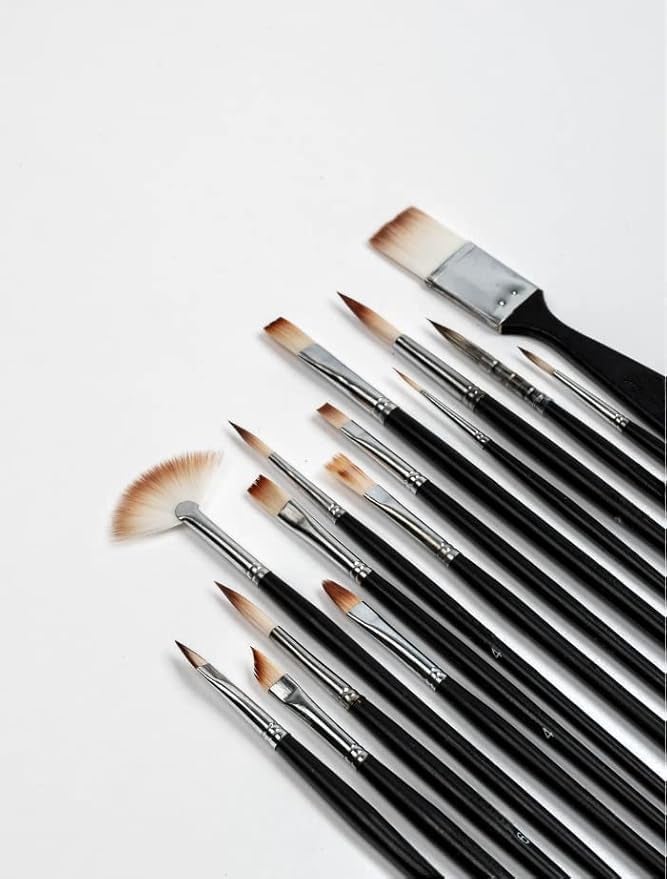 QALAM Kaari Handmade Professional Artist Painting Brush Set for Acrylic, Watercolor, & Gouache Painting - Cruelty-Free (15 Assorted Brushes)(Wood), Synthetic Bristle  - Image 3