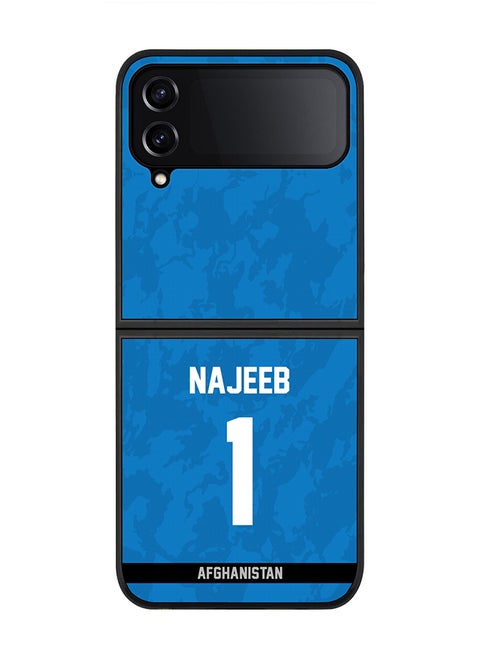 Rugged Black Edge Case for Samsung Galaxy Z Flip4, Slim fit Soft Case Flexible thin Cover - Player Name - Najibullah Zadran, Jersey Number- 1