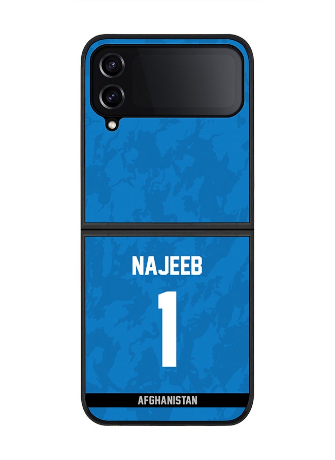 Rugged Black Edge Case for Samsung Galaxy Z Flip4, Slim fit Soft Case Flexible thin Cover - Player Name - Najibullah Zadran, Jersey Number- 1