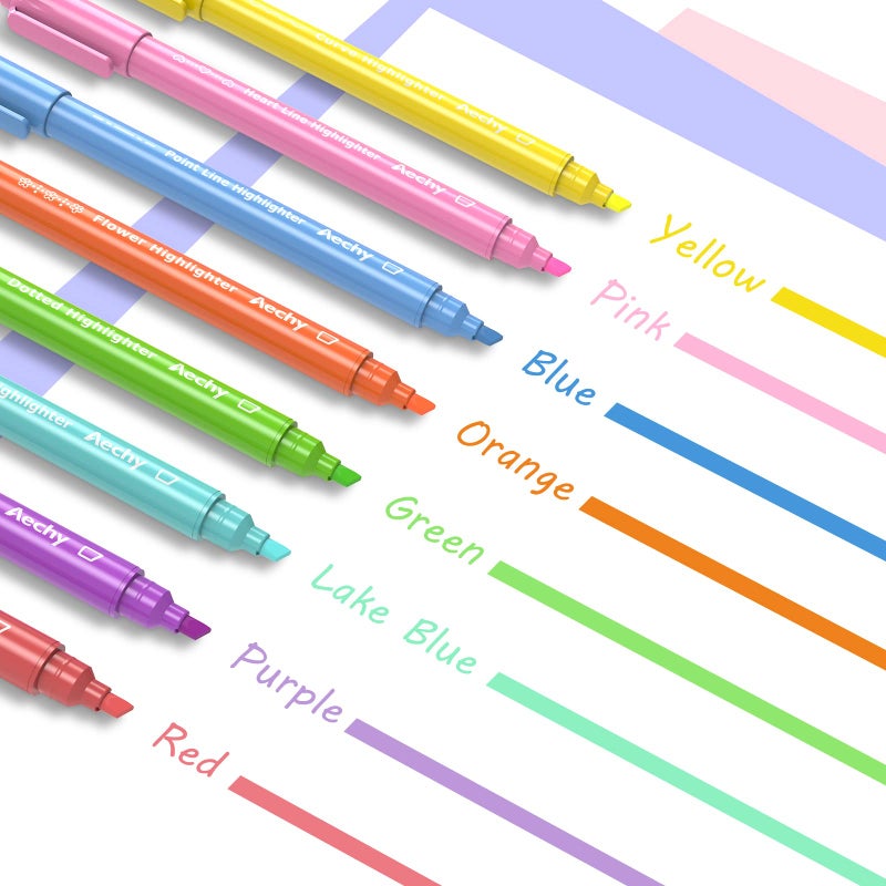 AECHY 8PCS Curve Highlighter Pen Set, Dual Tip Marker Pens with 6 Different Curve Shapes & 8 Colors Mark Lines, Aesthetic Curve Marker Highlighter for Journal Planner School Supplies - Image 4