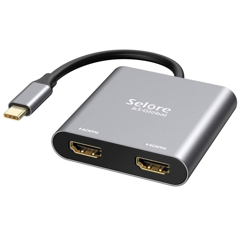 Selore&S-Global USB C to Dual HDMI Adapter 4K @60hz, Type C to HDMI Converter for MacBook Pro Air 2020/2019/2018,LenovoYoga 920/Thinkpad T480,Dell XPS 13/15/17,etc - Image 1