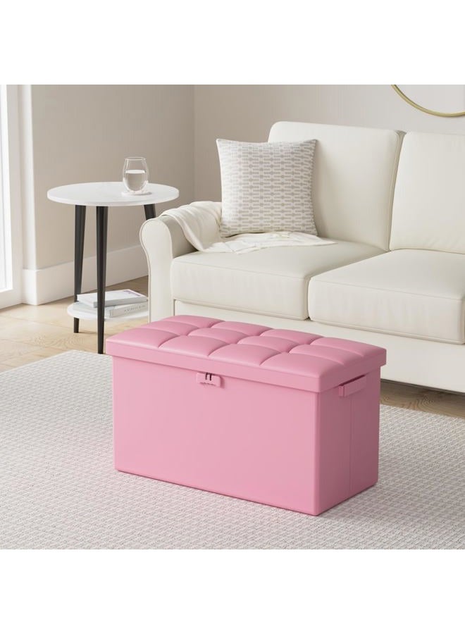 DocSafe Storage Ottoman Bench with Lock,Fireproof 30 Inches Folding Bench Foot Rest Stool Storage Chest Safe for Living Room,Bedroom,Home Office,Waterproof Leather Ottoman with Handles,Pink - Image 2