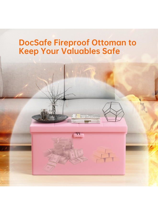 DocSafe Storage Ottoman Bench with Lock,Fireproof 30 Inches Folding Bench Foot Rest Stool Storage Chest Safe for Living Room,Bedroom,Home Office,Waterproof Leather Ottoman with Handles,Pink - Image 3