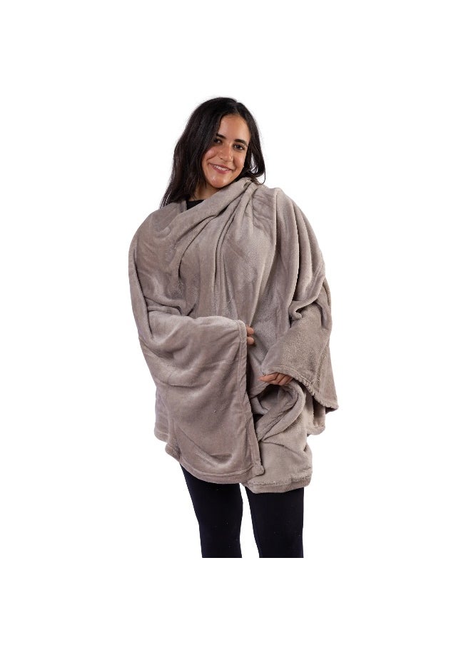 Mintra Lightweight Throw Blanket with Pockets, 250 GSM Extra Soft Premium Microfiber in Mocha  - Image 3