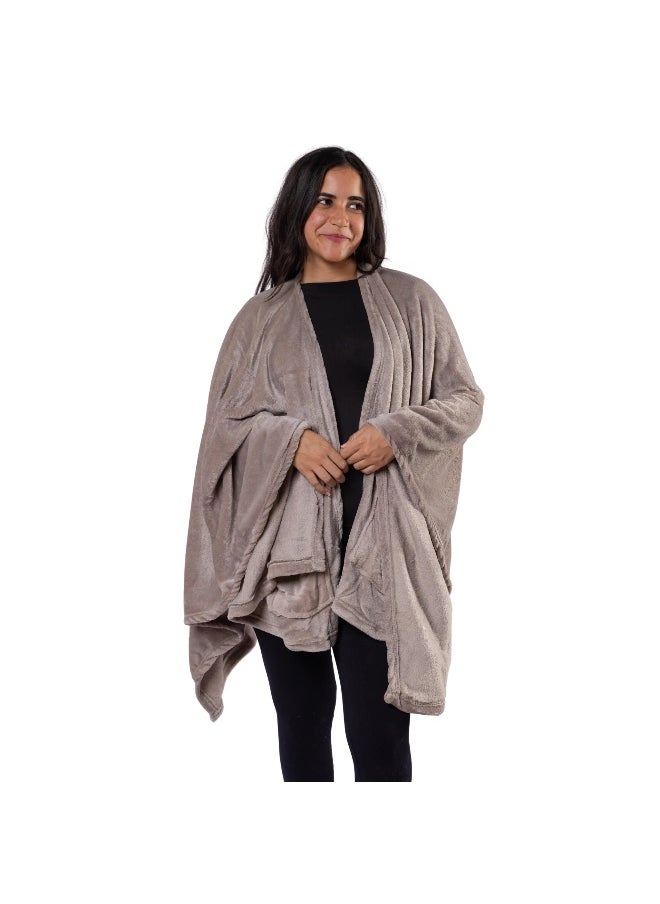 Mintra Lightweight Throw Blanket with Pockets, 250 GSM Extra Soft Premium Microfiber in Mocha  - Image 2