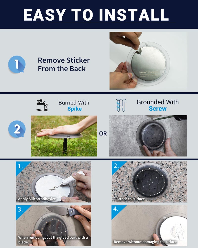 SHONELIGHTING Solar Dock Lights Outdoor Waterproof, Flat Low Profile Disc LED for Deck, Driveway, Ground & Pathway, Anti-Slip & Anti-Trip (Warm White, 6Pack) - Image 5