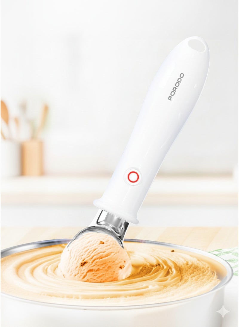 بورودو مغرفة آيس كريم مُسخنة مع قفل مفتاح أمان، شحن USB-C، 80 دقيقة من وقت التشغيل، وضعيتي حرارة مزدوجة - أبيض - Image 4