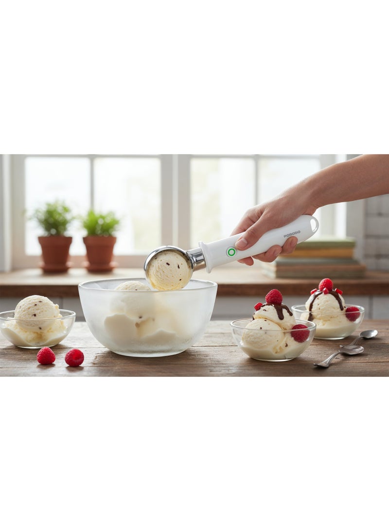 بورودو مغرفة آيس كريم مُسخنة مع قفل مفتاح أمان، شحن USB-C، 80 دقيقة من وقت التشغيل، وضعيتي حرارة مزدوجة - أبيض - Image 5