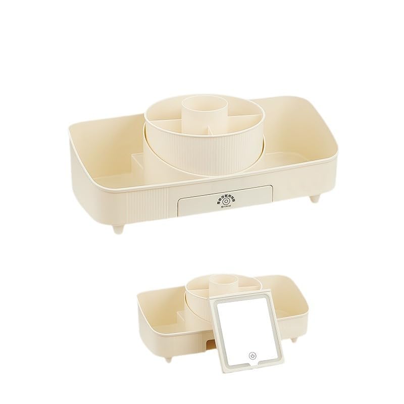 Azelf Rotating Makeup Organizer Skin Care Perfume Brush Holder Make Up Vanity Organizer Countertop Large Capacity Cosmetic Storage for Bedroom Dresser Bathroom Counter with built in mirror - Image 1