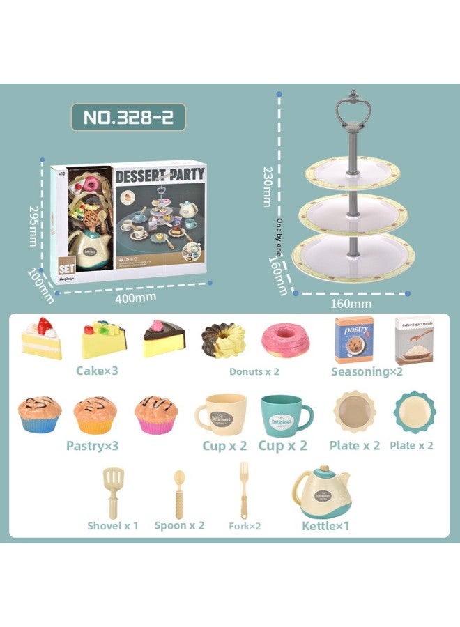 Afternoon Tea Time Dollhouse Pretend Play Toy Set For Girls Dessert Plate Toy Sweet Treats Kitchen Simulation Plastic Toys-Color:25-piece Set (window Color Box) 690g - Image 1