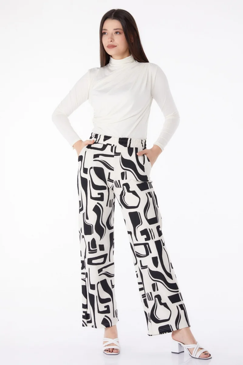 Tofisa Plain Mid Women's White Patterned Trousers - 25317