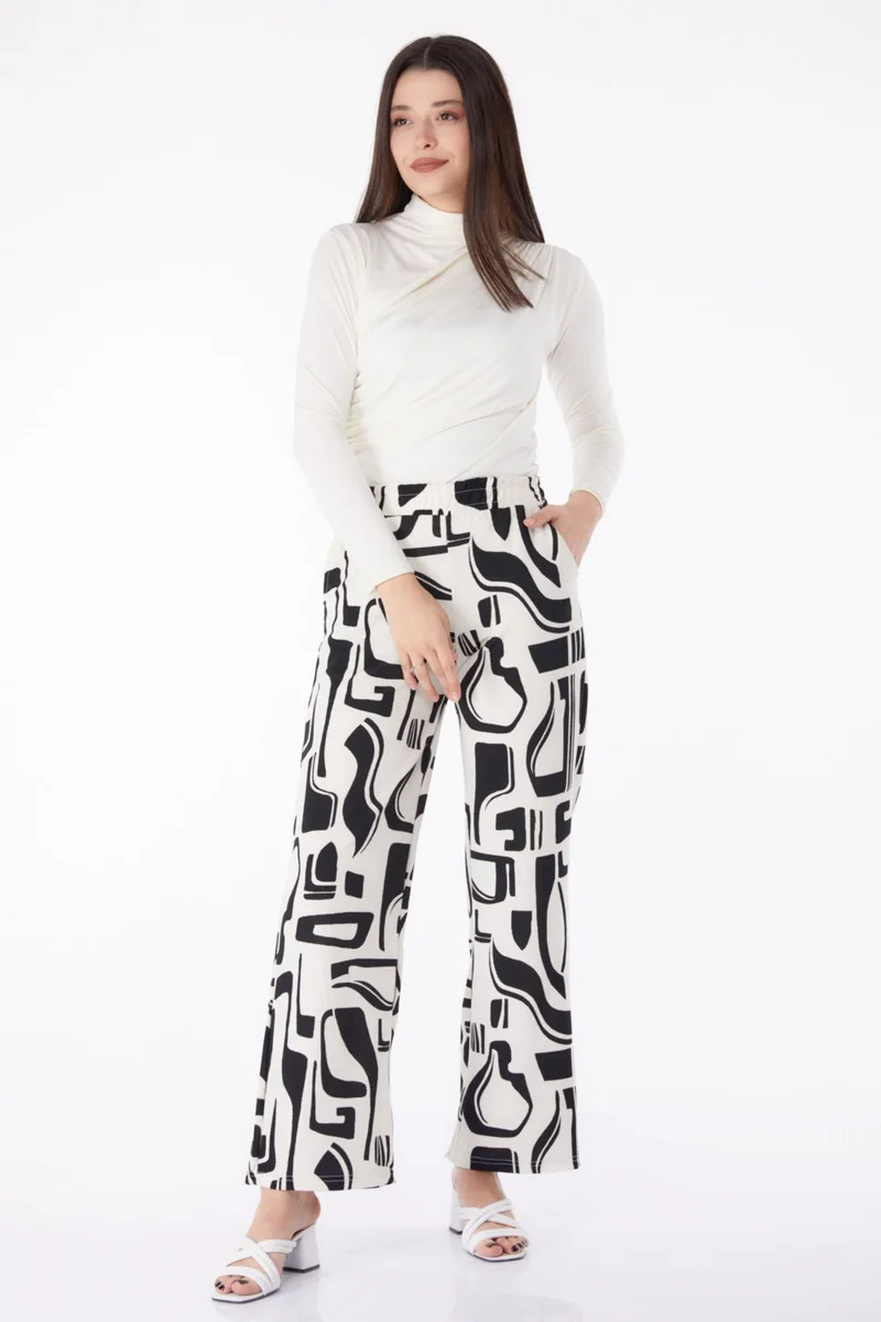 Tofisa Plain Mid Women's White Patterned Trousers - 25317