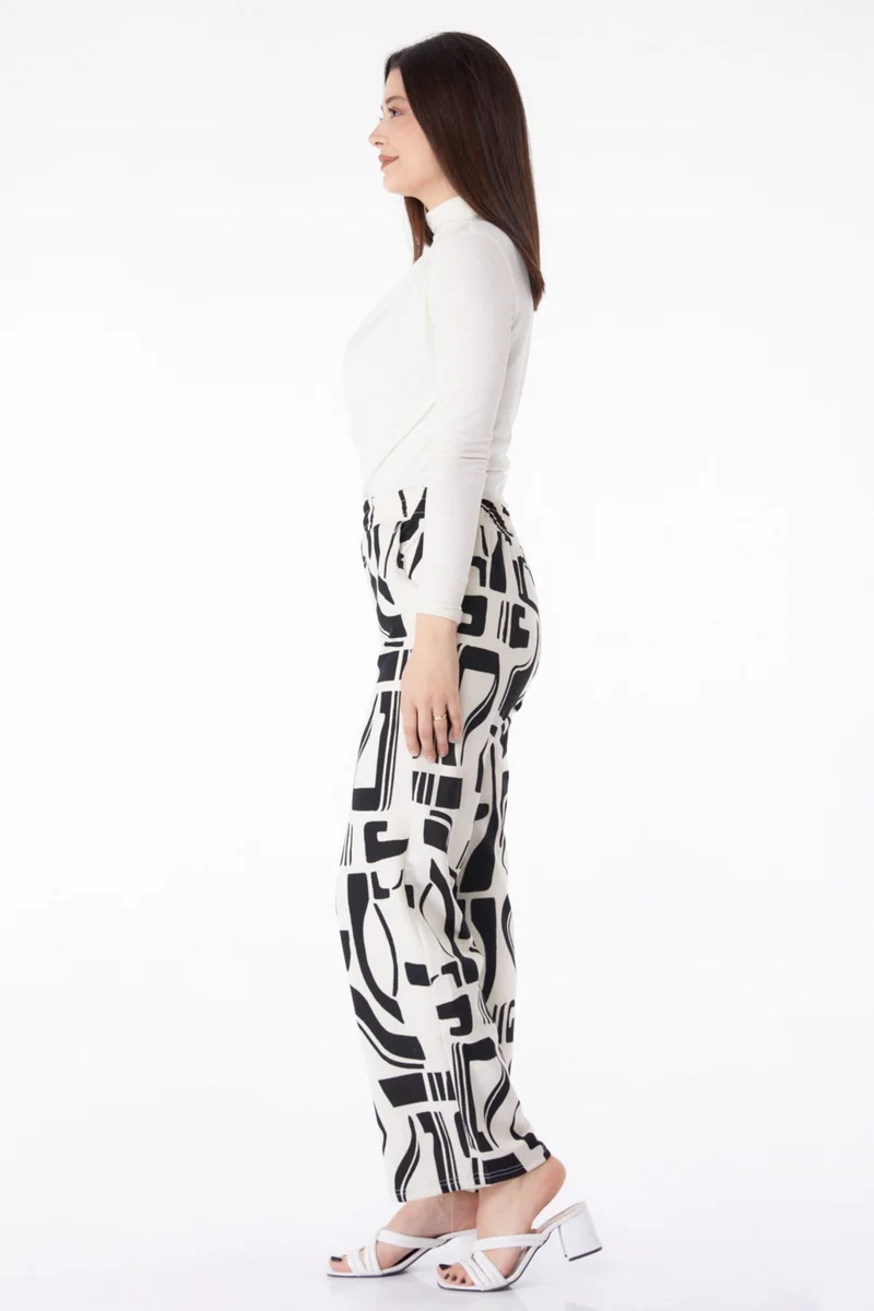 Tofisa Plain Mid Women's White Patterned Trousers - 25317