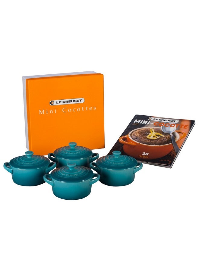 Le Creuset Le Creuset Stoneware Set of 4 Mini Cocottes with Cookbook, 8 oz. each, Caribbean  - Image 1