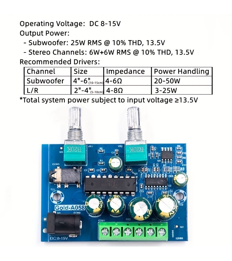 12V Class D Subwoofer Amplifier Board 2.1 Channel Audio System Compatible with 4-6 Inch Subwoofers Desktop Use - Image 4