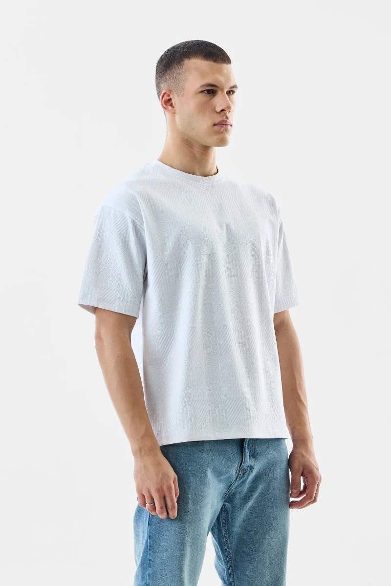 سنيتش White Textured Half Sleeve Oversized T-Shirt