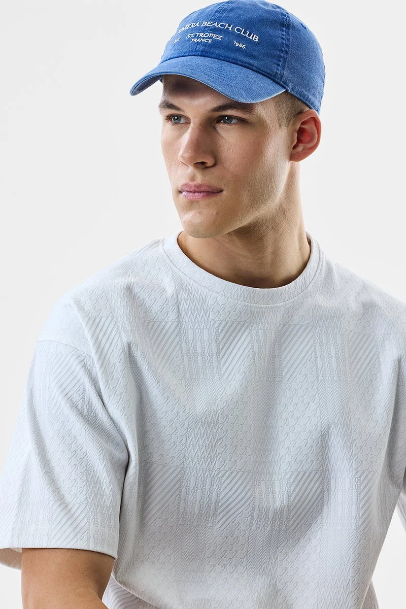 Snitch White White Textured Half Sleeve Oversized T-Shirt for Men | Best Price UAE