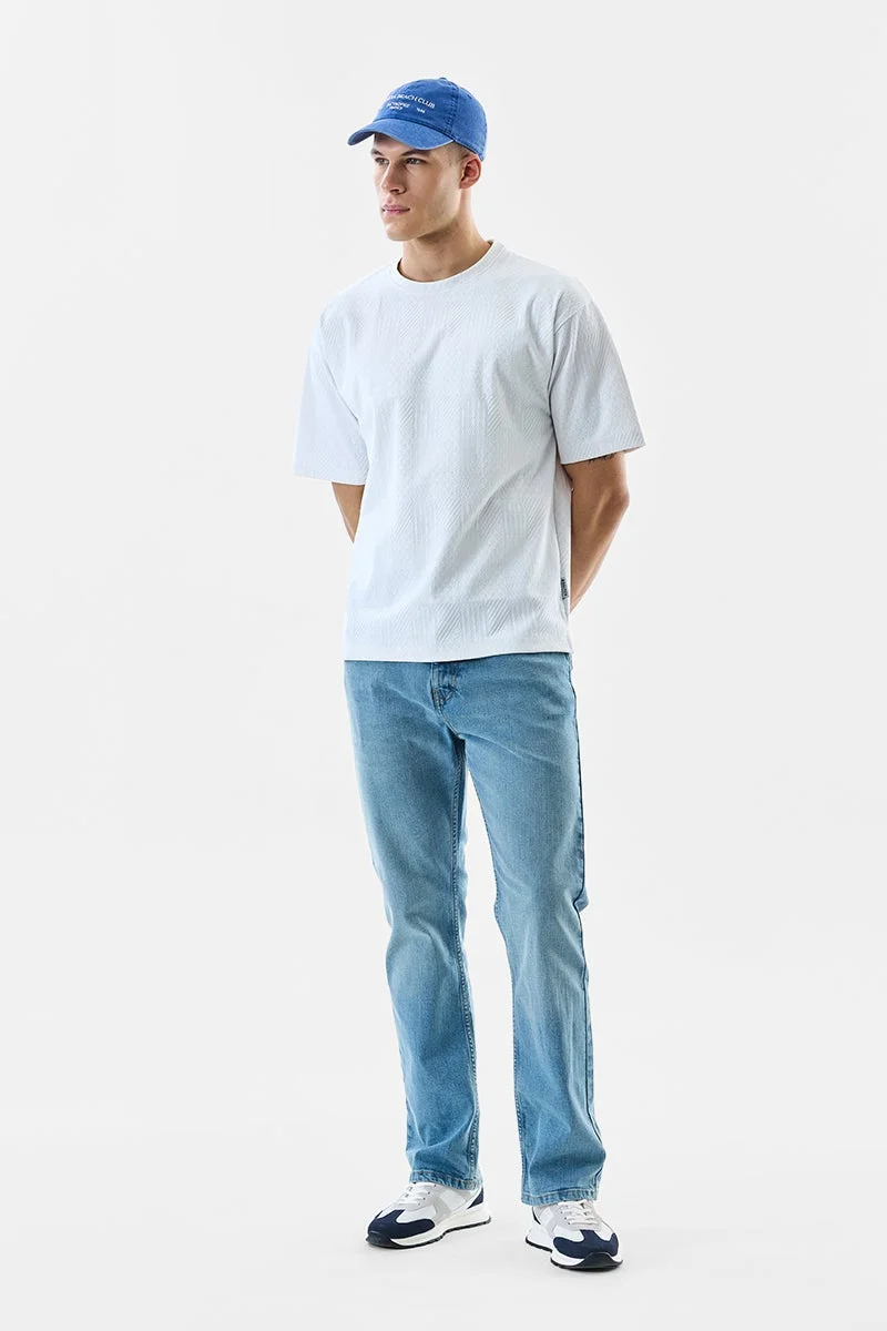سنيتش White Textured Half Sleeve Oversized T-Shirt