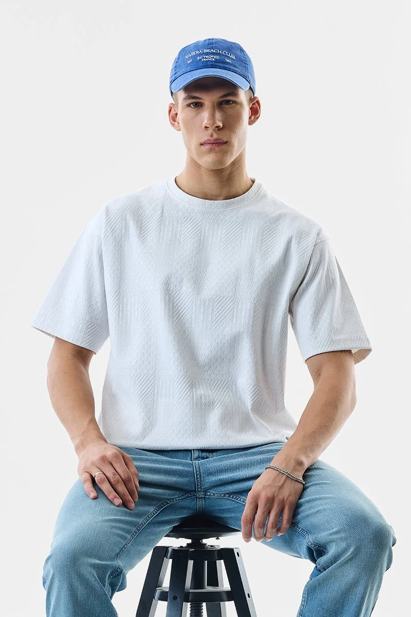 Snitch White White Textured Half Sleeve Oversized T-Shirt for Men | Best Price UAE