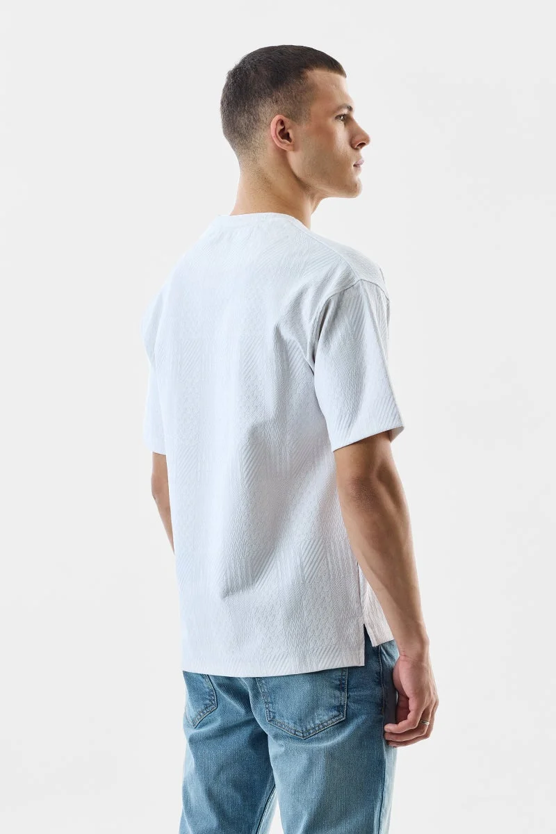 Snitch White White Textured Half Sleeve Oversized T-Shirt for Men | Best Price UAE