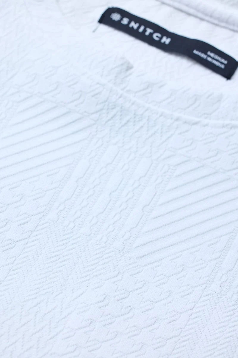 Snitch White White Textured Half Sleeve Oversized T-Shirt for Men | Best Price UAE