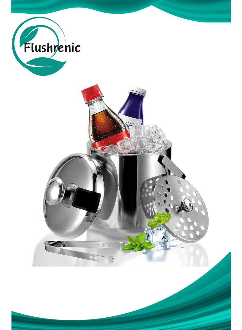 فلوشرينيك دلو الثلج ، دلو الشمبانيا ، مع الغطاء ، اللسان الثلج والمصف. 3L معزولة الفولاذ المقاوم للصدأ المحمولة كولير بايلز,يبقي الجليد بارد لساعات,مثالية للكوكتيل بار,التخييم,تبريد البيرة / النبيذ - Image 1