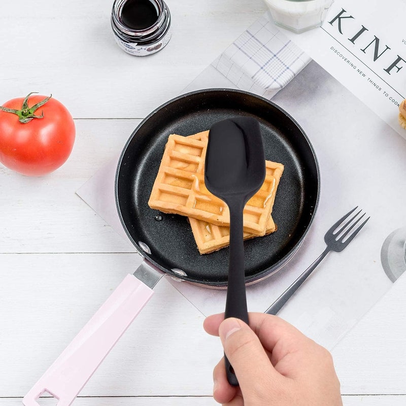 hotec 600℉ Heat Resistant BPA-Free Silicone Rubber Spatula Set,Kitchen Cooking Spatulas, Baking, Mixing for Non Stick Cookware, Dishwasher Safe, Black Set of 5 - Image 2