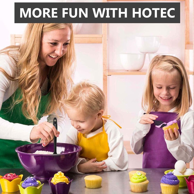 hotec 600℉ Heat Resistant BPA-Free Silicone Rubber Spatula Set,Kitchen Cooking Spatulas, Baking, Mixing for Non Stick Cookware, Dishwasher Safe, Black Set of 5 - Image 4