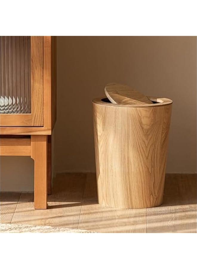 Round Wood Trash Can with Lid, Japanese-Style Natural Wood Garbage Recycling Bin, Wood Waste Bin with Swing Lid, for Bathrooms, Powder Room, Kitchen, Home Office  - Image 3