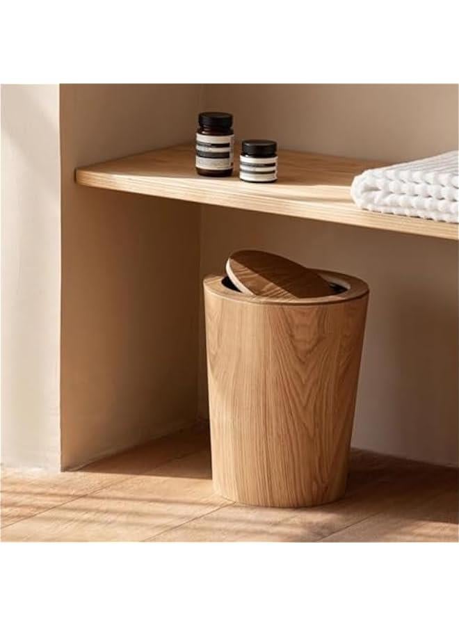 Round Wood Trash Can with Lid, Japanese-Style Natural Wood Garbage Recycling Bin, Wood Waste Bin with Swing Lid, for Bathrooms, Powder Room, Kitchen, Home Office  - Image 4
