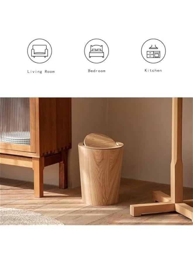 Round Wood Trash Can with Lid, Japanese-Style Natural Wood Garbage Recycling Bin, Wood Waste Bin with Swing Lid, for Bathrooms, Powder Room, Kitchen, Home Office  - Image 5