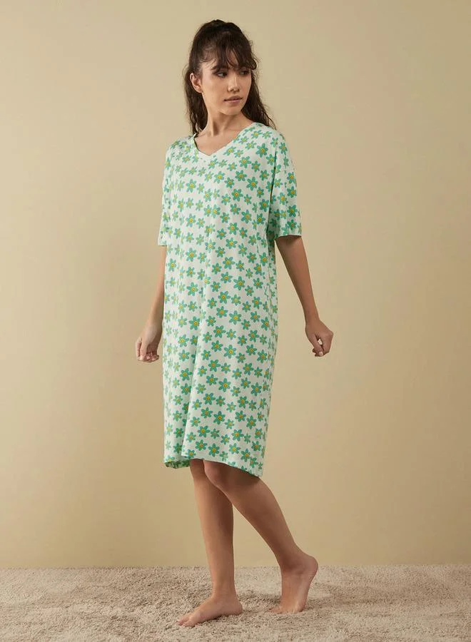 Splash FAV Floral Print Sleepshirt with V-neck