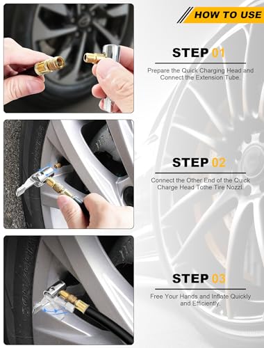 EVOULTES 2-Packs Lock On Air Chuck Tire Inflator Hose Adapter, Metal Locking Tire Chuck with Standard Tire Valve Thread, No Leakage Tire Inflating Hose Nozzle for Portable Tire Pump/Air Compressor - Image 5