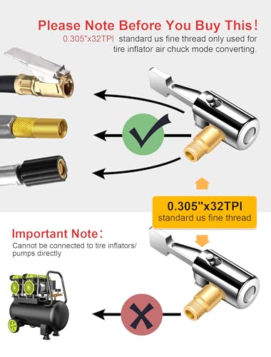 EVOULTES 2-Packs Lock On Air Chuck Tire Inflator Hose Adapter, Metal Locking Tire Chuck with Standard Tire Valve Thread, No Leakage Tire Inflating Hose Nozzle for Portable Tire Pump/Air Compressor - Image 3