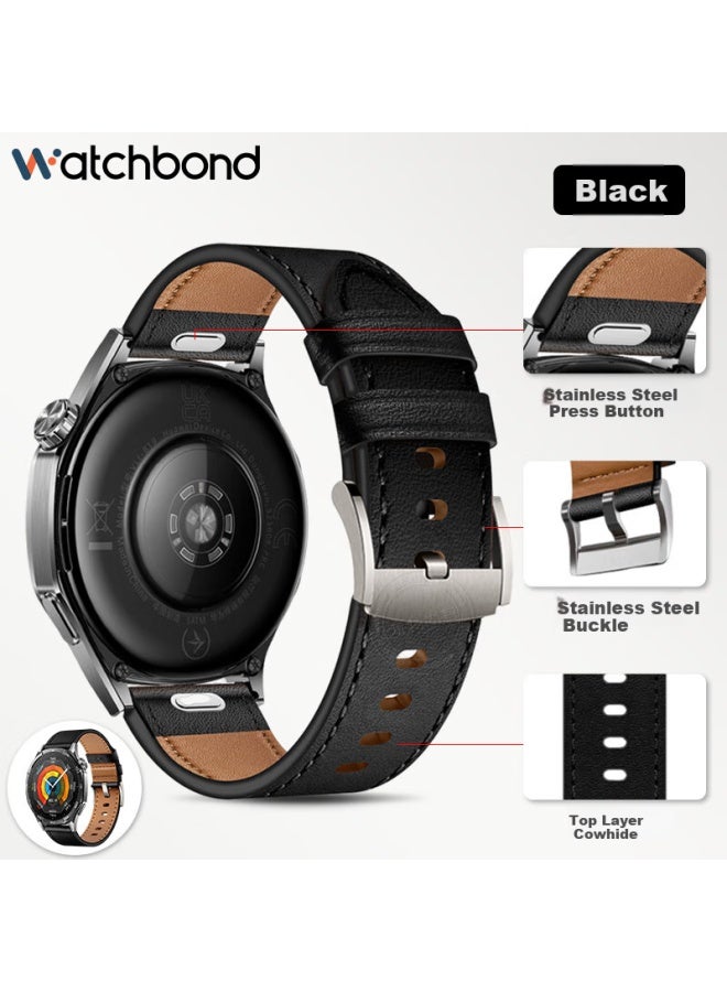 Watchbond Leather Quick-release Watch Strap Compatible With Huawei Watch Gt5 Pro, Official Style, Fast-release Buckle Strap For Gt4/gt3/watch4pro Men's Business Wristband
