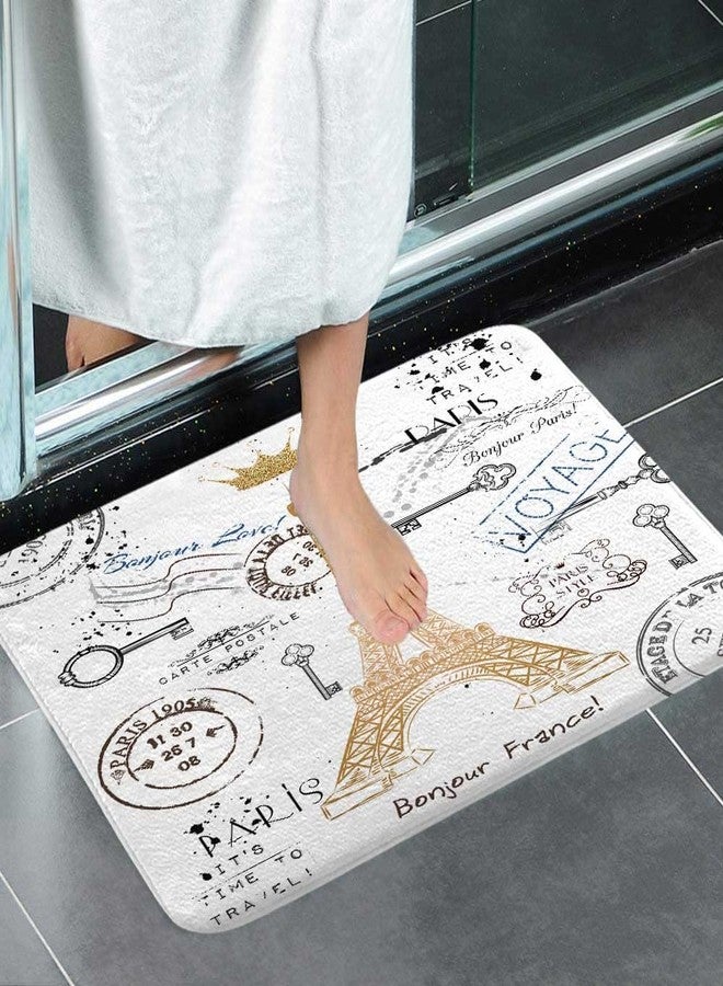 Bzhilja Paris Bath Rug, Eiffel Tower Unisex Non Slip Bath Mats, Golden Lettering European French Crown Retro Stamp Art Bath Rug Sets for Bathroom Bedroom Kitchen Outdoor Indoor,17x29 Inch - Image 2