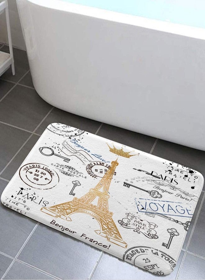 Bzhilja Paris Bath Rug, Eiffel Tower Unisex Non Slip Bath Mats, Golden Lettering European French Crown Retro Stamp Art Bath Rug Sets for Bathroom Bedroom Kitchen Outdoor Indoor,17x29 Inch - Image 1