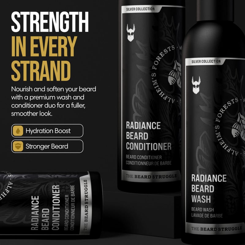 The Beard Struggle - Radiance Beard Wash & Conditioner Bundle - Silver Collection - Pack of 2, Alfheim's Forests - Nourish, Cleanse, Softens, & Strengthens Beard - Beard Wash and Conditioner for Men - Image 2