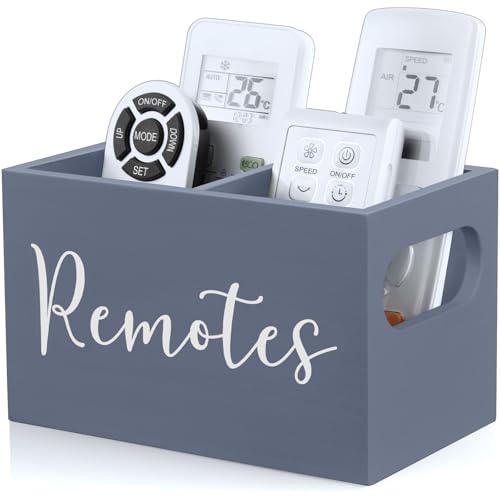 DRASTAR Remote Control Holder Wood TV Remote Holder Remote Storage Caddy Remote Control Organizer Gray 2 Slots - Image 1