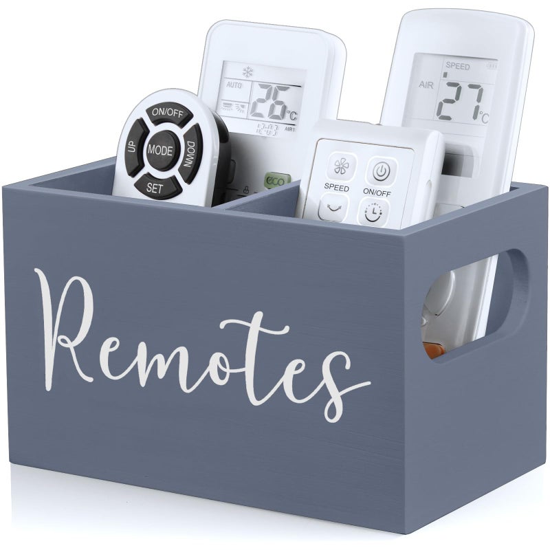 DRASTAR Remote Control Holder Wood TV Remote Holder Remote Storage Caddy Remote Control Organizer Gray 2 Slots - Image 2